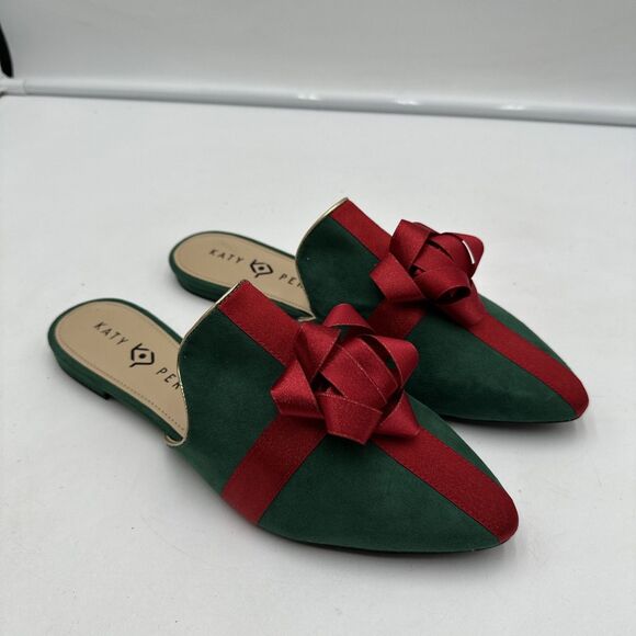 Katy Perry The Stephanie Mule Slip On Flats, Women's  Size 9 Green Red Bow - Picture 1 of 7